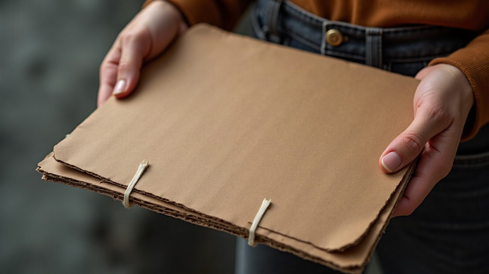 Une étiquette de carton vierge tenue entre deux doigts au-dessus d'un présentoir